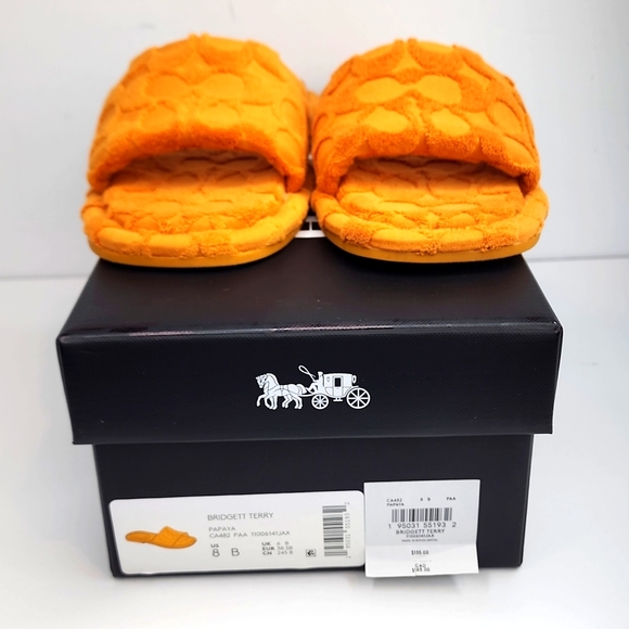⭐️COACH 💯 NWT “BRIDGETT TERRY" SLIDERS, SIZE 8-B, PAPAYA COLOR - Picture 10 of 16